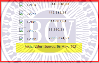 BCV Tipo De Cambio Oficial Para El Día JUEVES 6 De Mayo Del 2021 ...